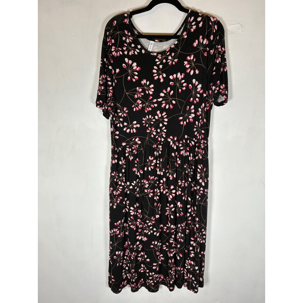Floral Midi Dress XL Short Sleeve Pockets Stretch Modest Teacher Church Casual